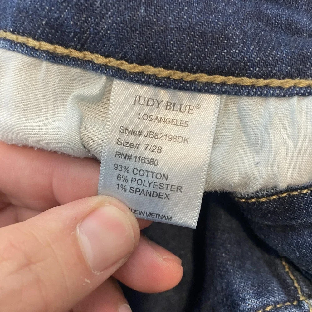 Judy Blue Jeans Womens 7/28 Blue Distressed Boyfriend‎ Fit Mid Rise Denim Pants